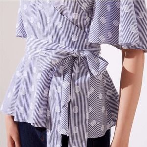 New LOFT Dot Stripe Wrap Top